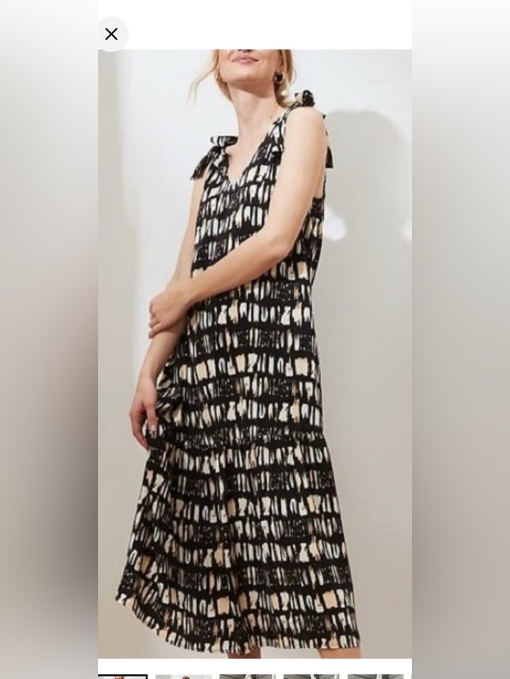 Banana Republic Factory Black & Cream Abstract Tie-Shoulder Maxi Dress